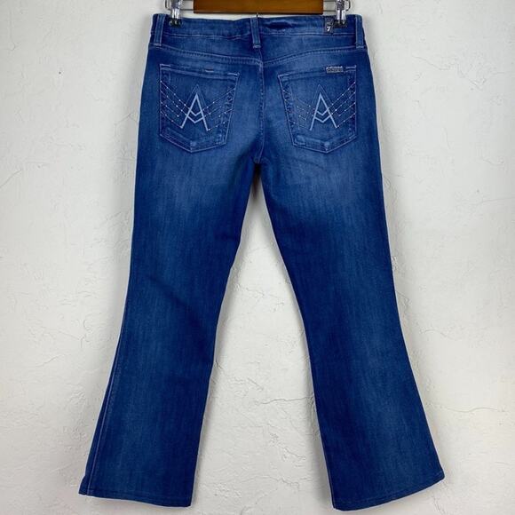 7 For All Mankind 'A' Pocket Dark Wash Low Rise Whiskered Boot Cut Jeans Size 27 - Picture 3 of 9